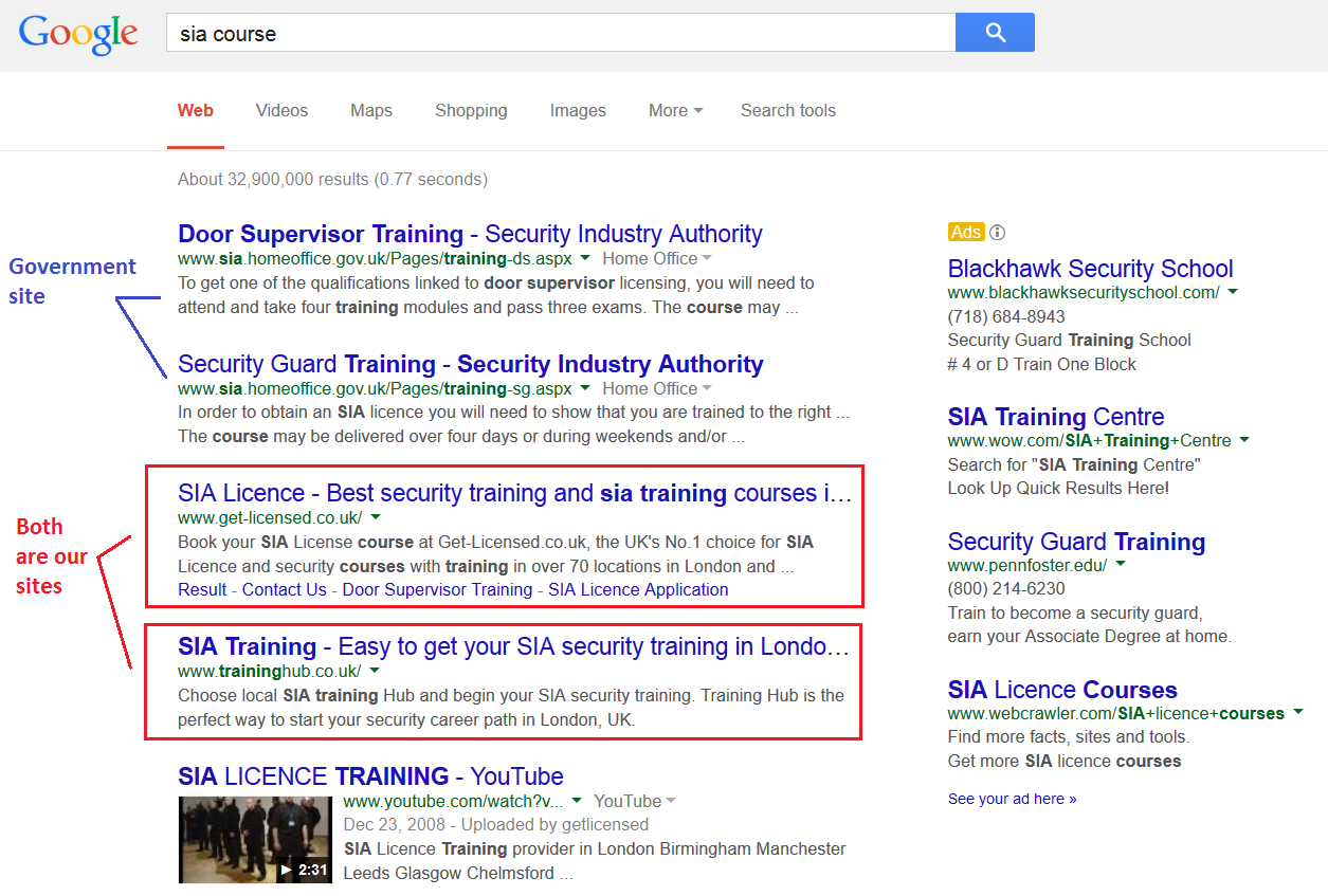 Get Licensed ranks #1 for keyword Sia course